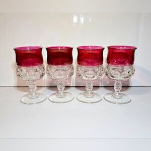 Tiffin Franciscan Kings Crown Ruby Glass Goblets Set of 4 Red Flashed Glasses